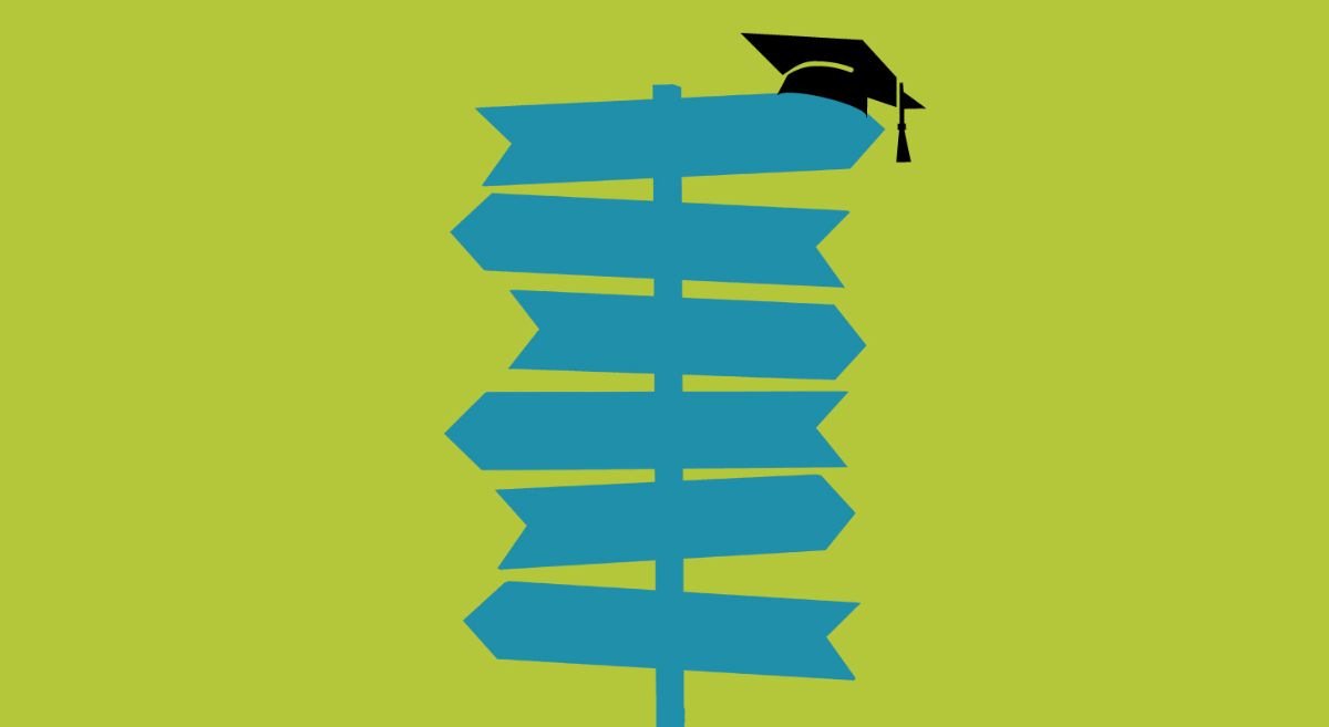 Illustration of sign post with mortarboard